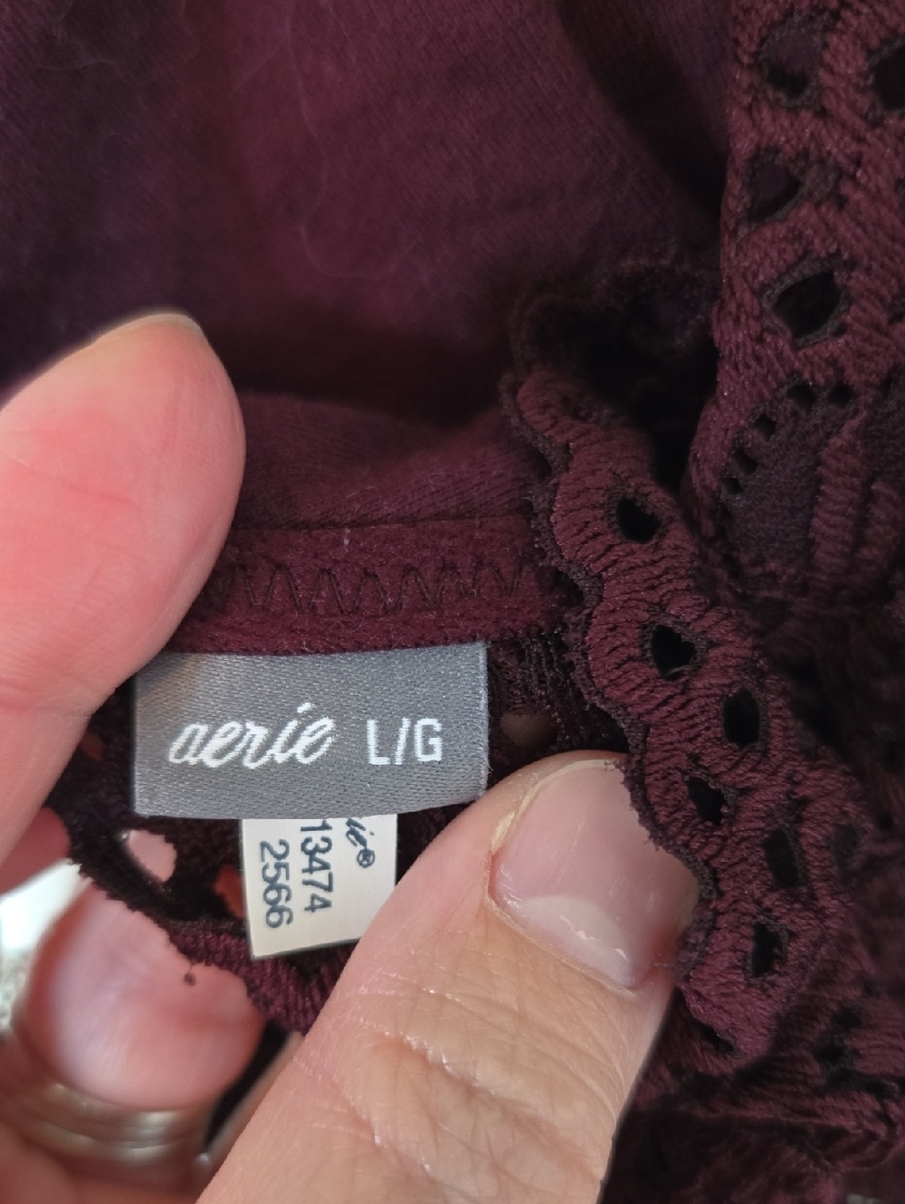 Aerie | Burgundy Lace Racerback Bralette Size Large - Picture 6 of 6